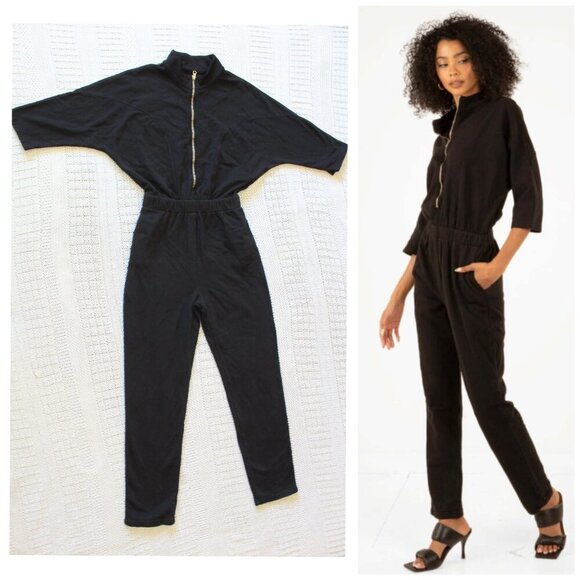 Mantra Jo women's Black Jumpsuit Zip front Size S Pockets Elastic Waist cotton - Picture 1 of 12